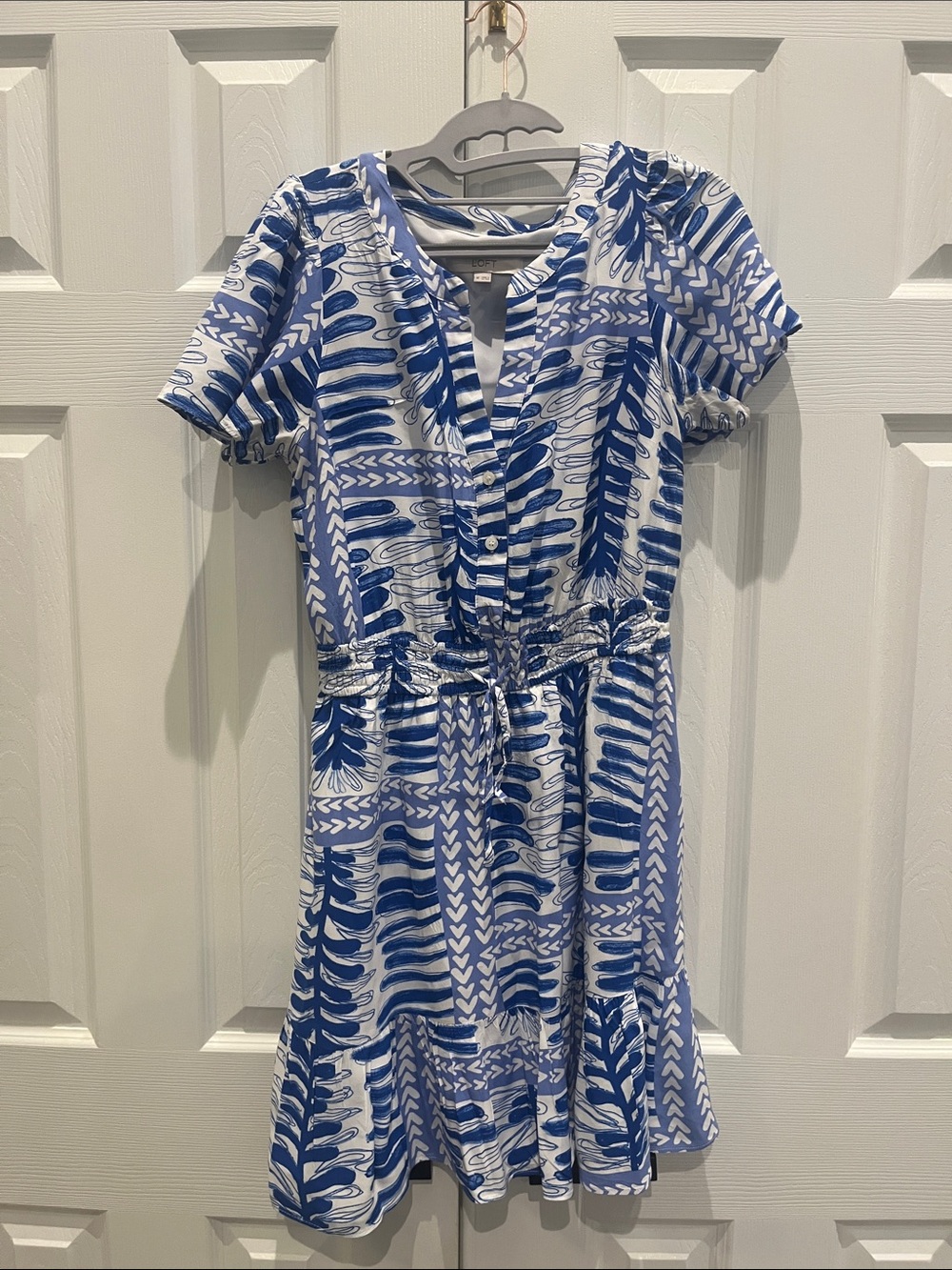 LOFT Blue & White Printed Midi Dress
